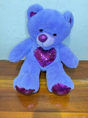 Purple Plush Teddy Bear with Sequin Heart